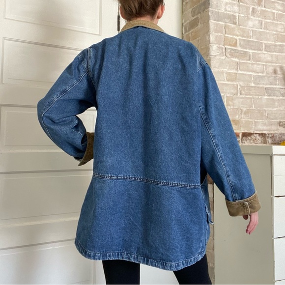 Vintage Dunbrooke Flannel Lined Denim Chore Barn Hunting Coat Corduroy Cotton - Picture 5 of 13